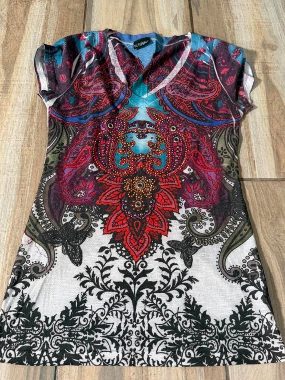 DayTrip multicolor floral top with sparkly details throughout